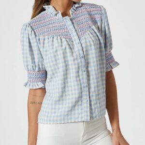 The Shirt by Rochelle Behrens Blue and Yellow Gingham Blouse